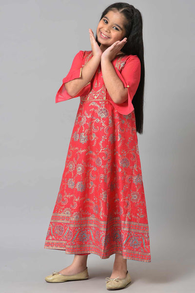 Girls Pink Embroidered Festive Dress