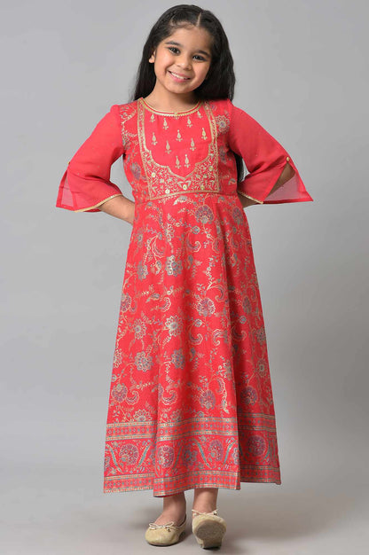 Girls Pink Embroidered Festive Dress