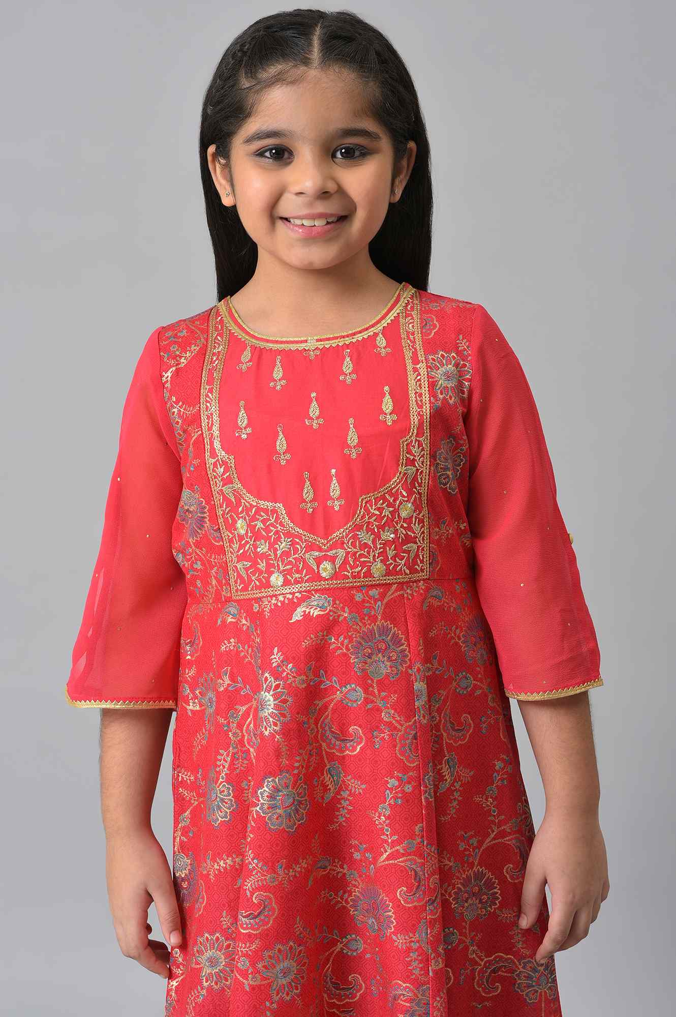 Girls Pink Embroidered Festive Dress