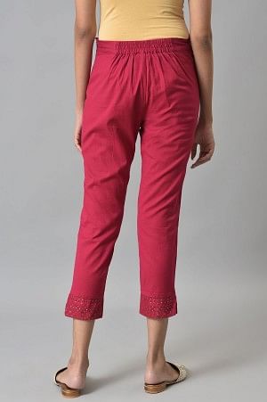 Dark Pink Solid Light Festive Slim Pants