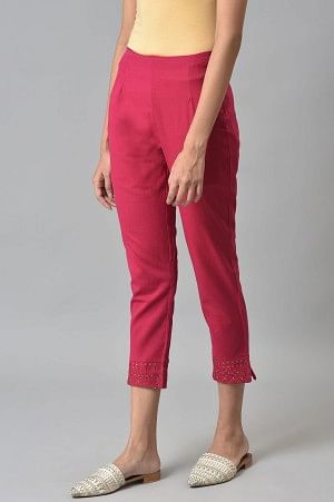 Dark Pink Solid Light Festive Slim Pants