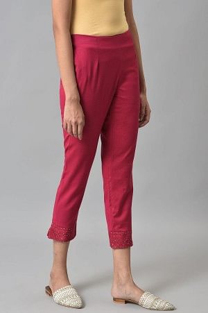 Dark Pink Solid Light Festive Slim Pants