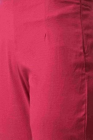 Dark Pink Solid Light Festive Slim Pants