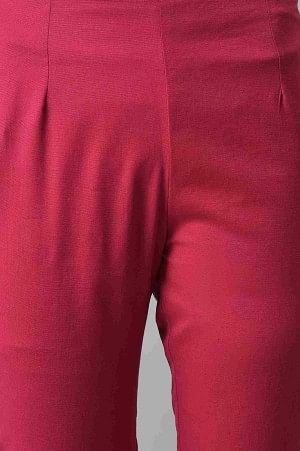 Dark Pink Solid Light Festive Slim Pants