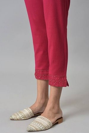 Dark Pink Solid Light Festive Slim Pants