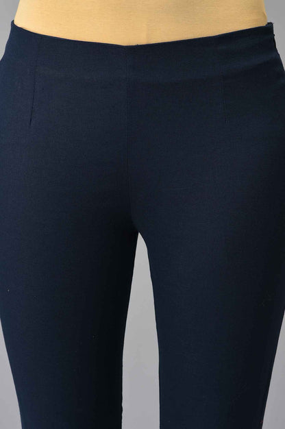 Navy Blue Solid Embroidered Slim Pants