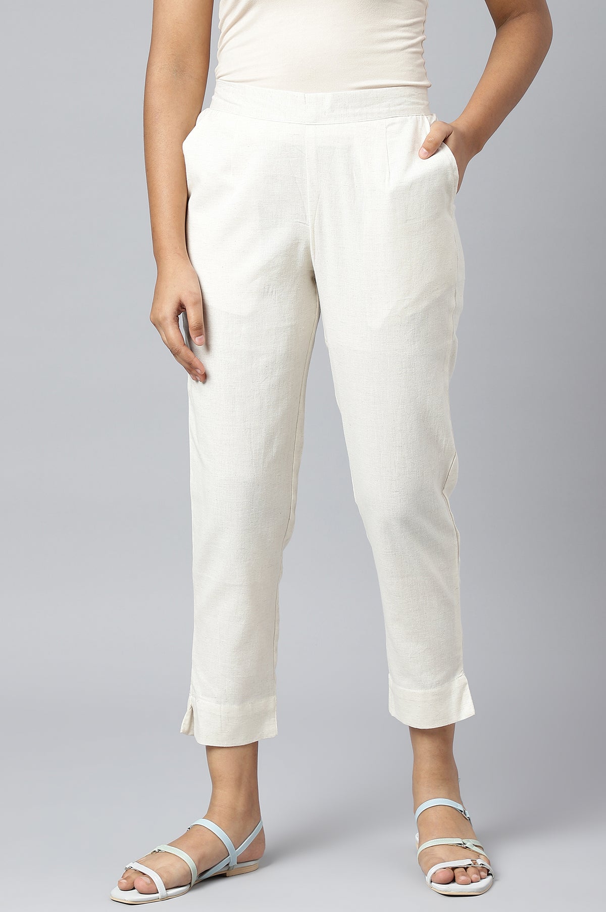 Natural Solid Trousers - S