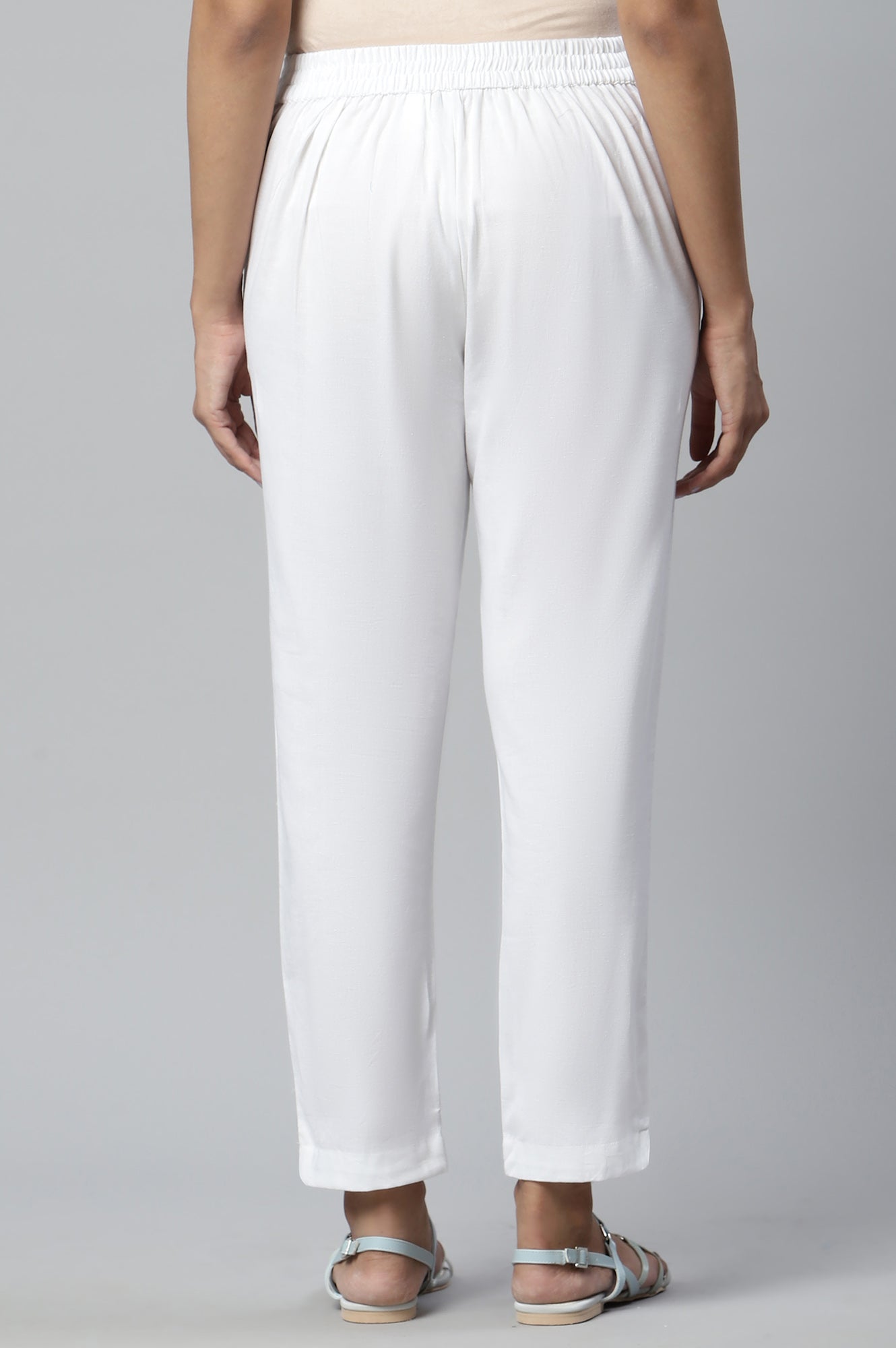 White Cotton Flax Women Trousers