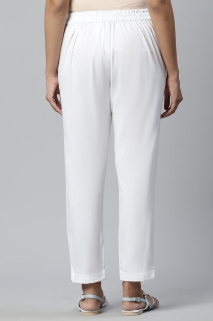 White Cotton Flax Women Trousers