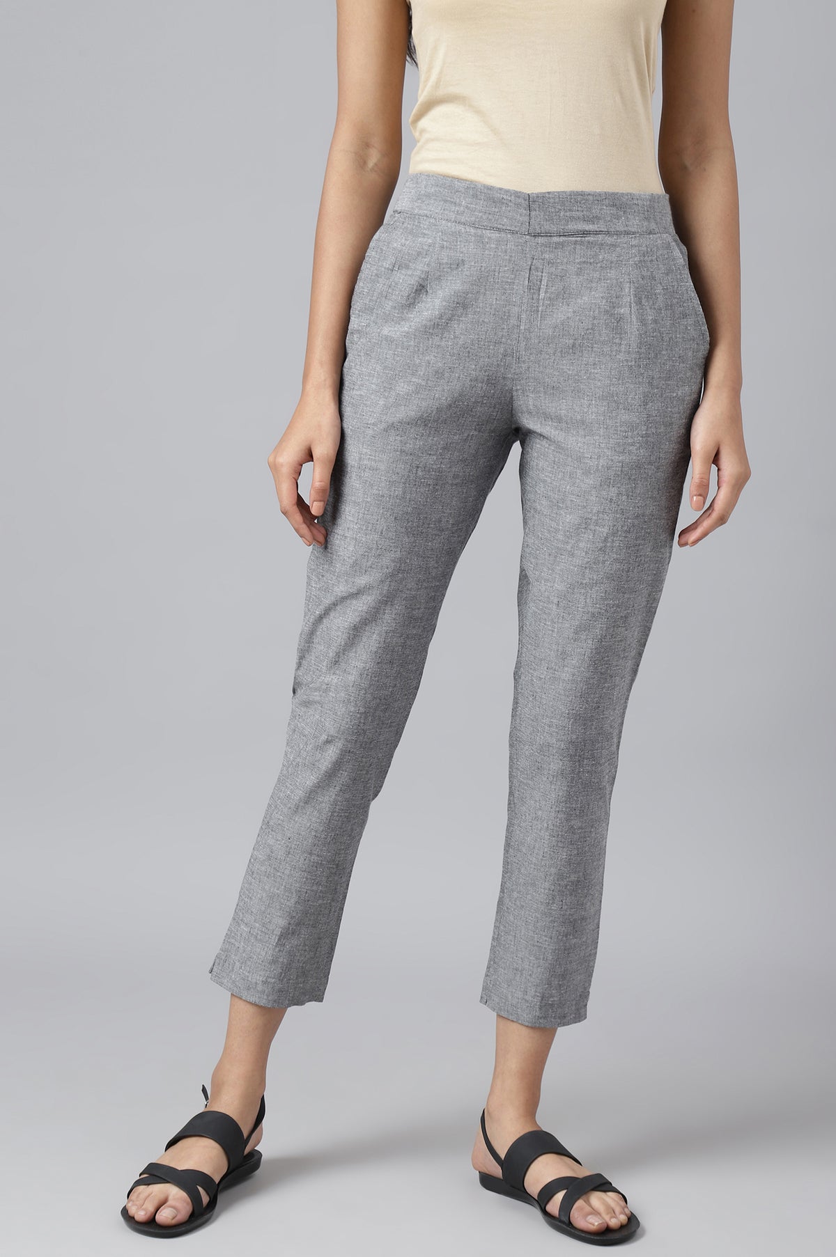 Grey Solid Trousers - S