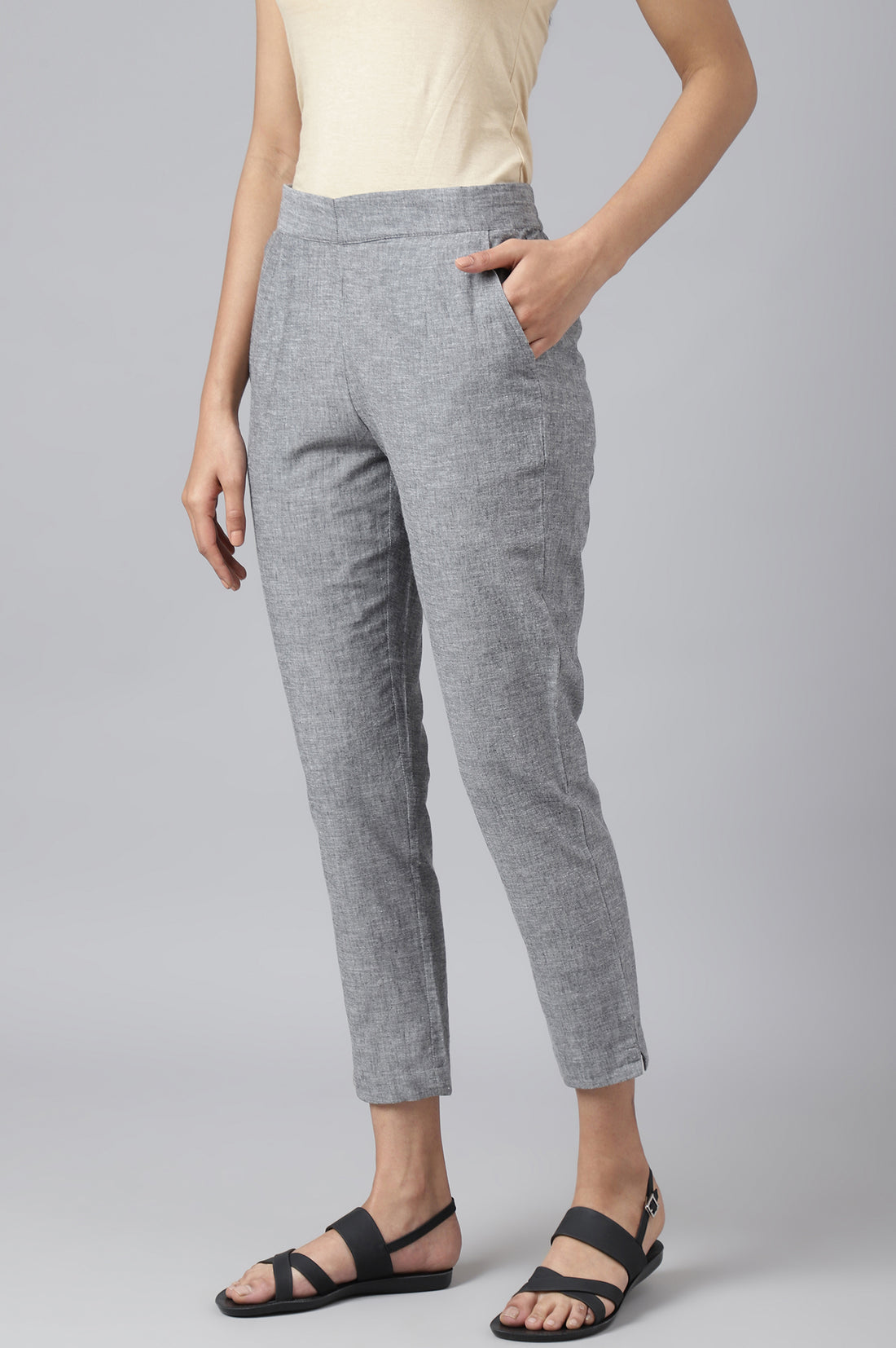 Grey Solid Trousers