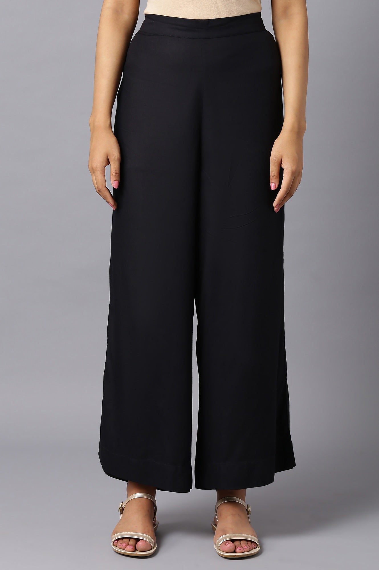 Black Zari Embroidery Viscose Blend Straight Kurta and Palazzo Set