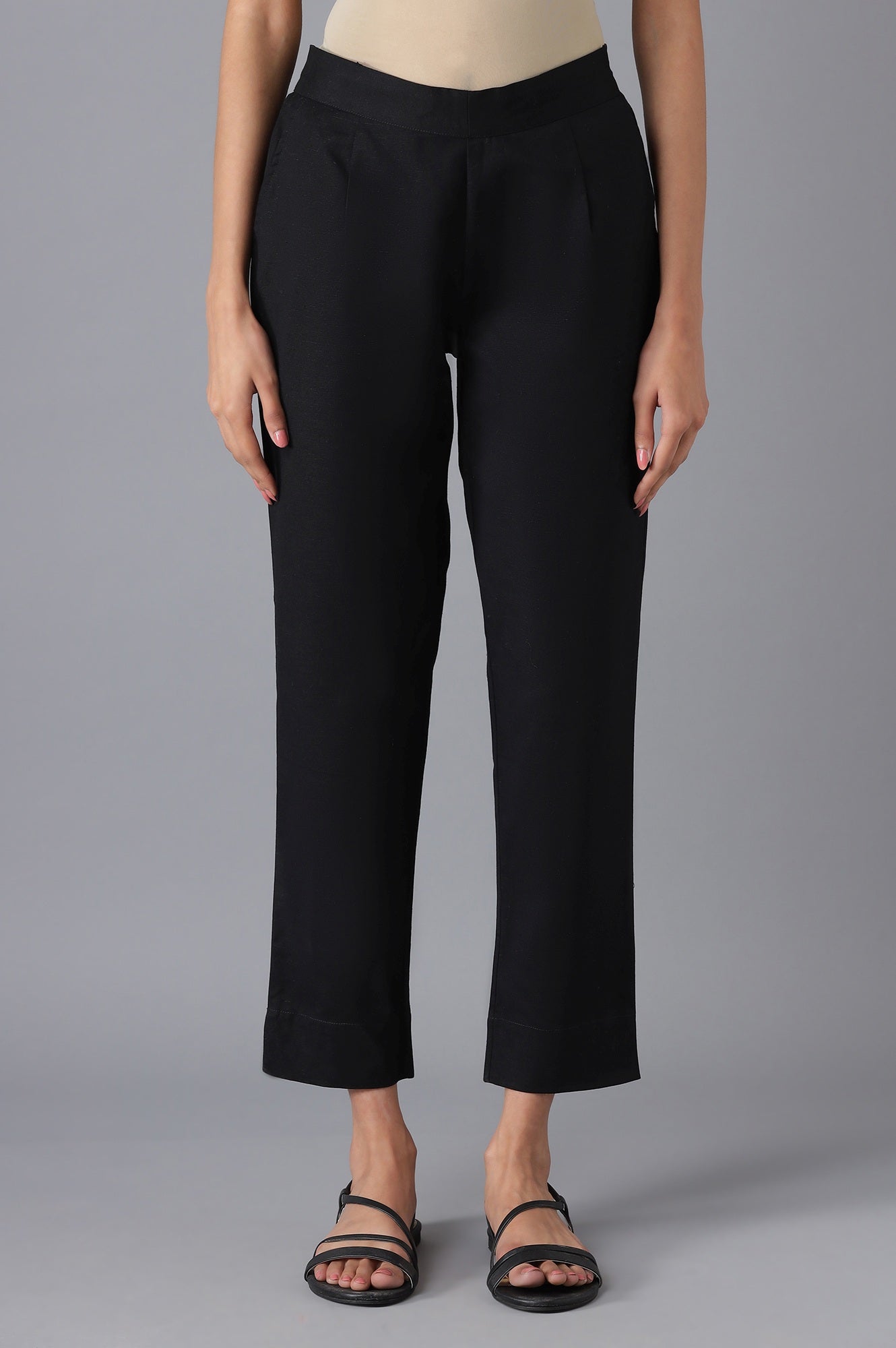 Black Cotton Solid Trousers