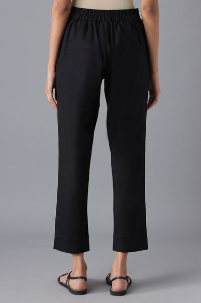 Black Cotton Solid Trousers