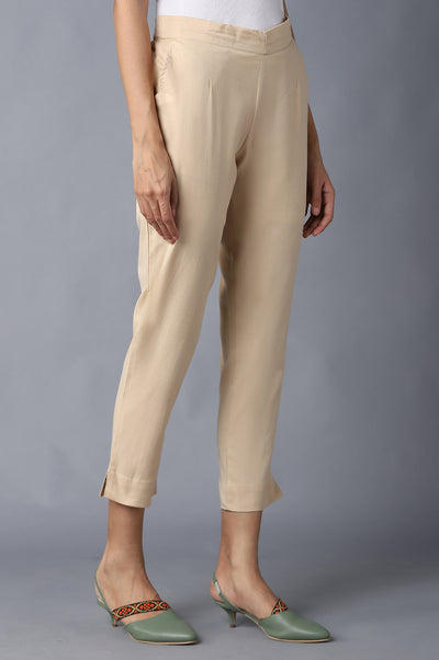Beige Solid Trousers