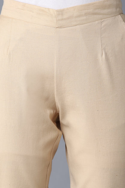 Beige Solid Trousers