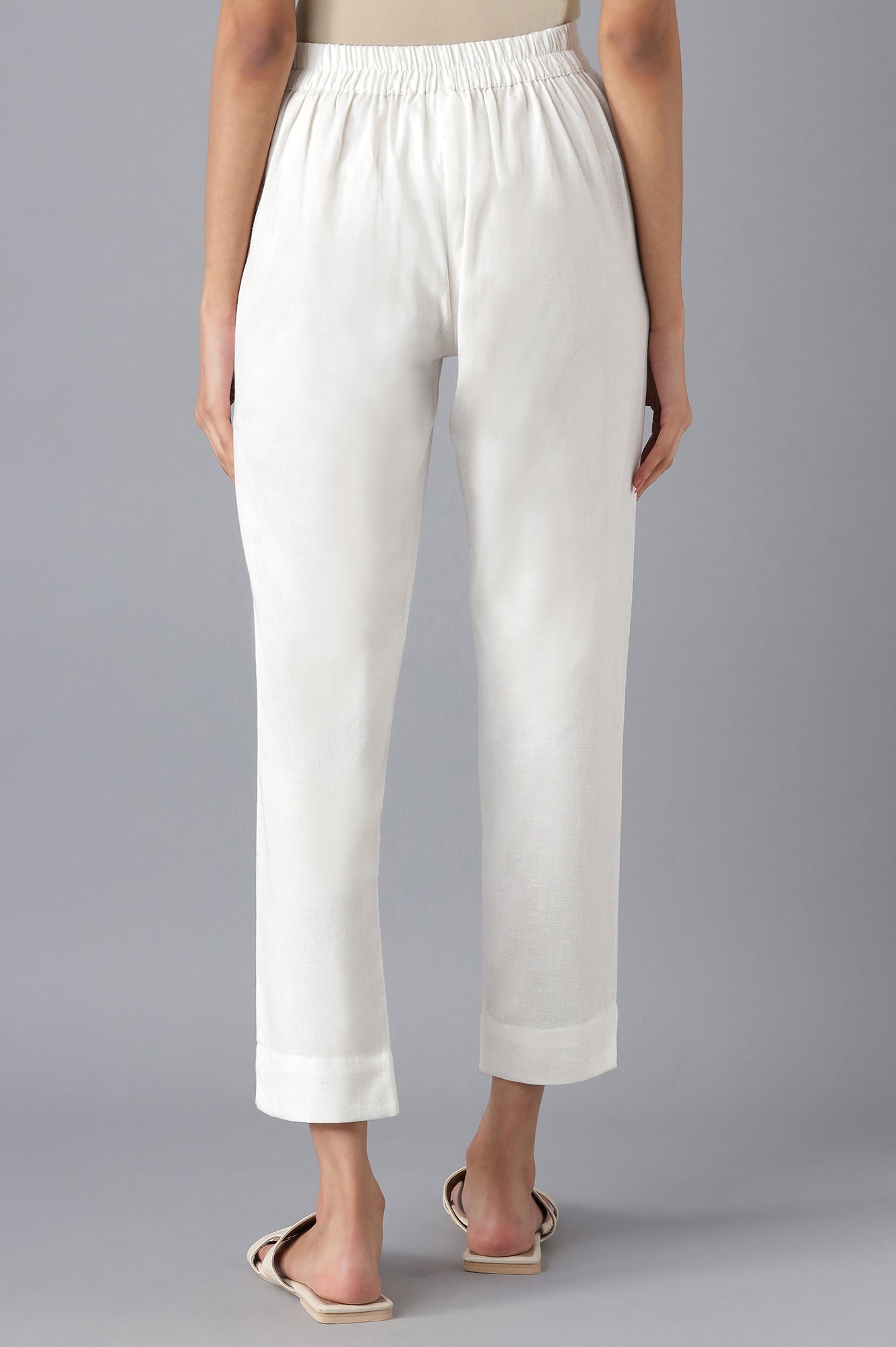 White Cotton Solid Trousers