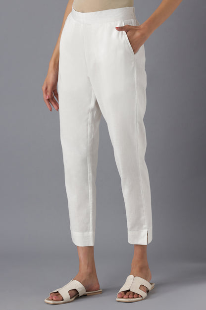 White Cotton Solid Trousers