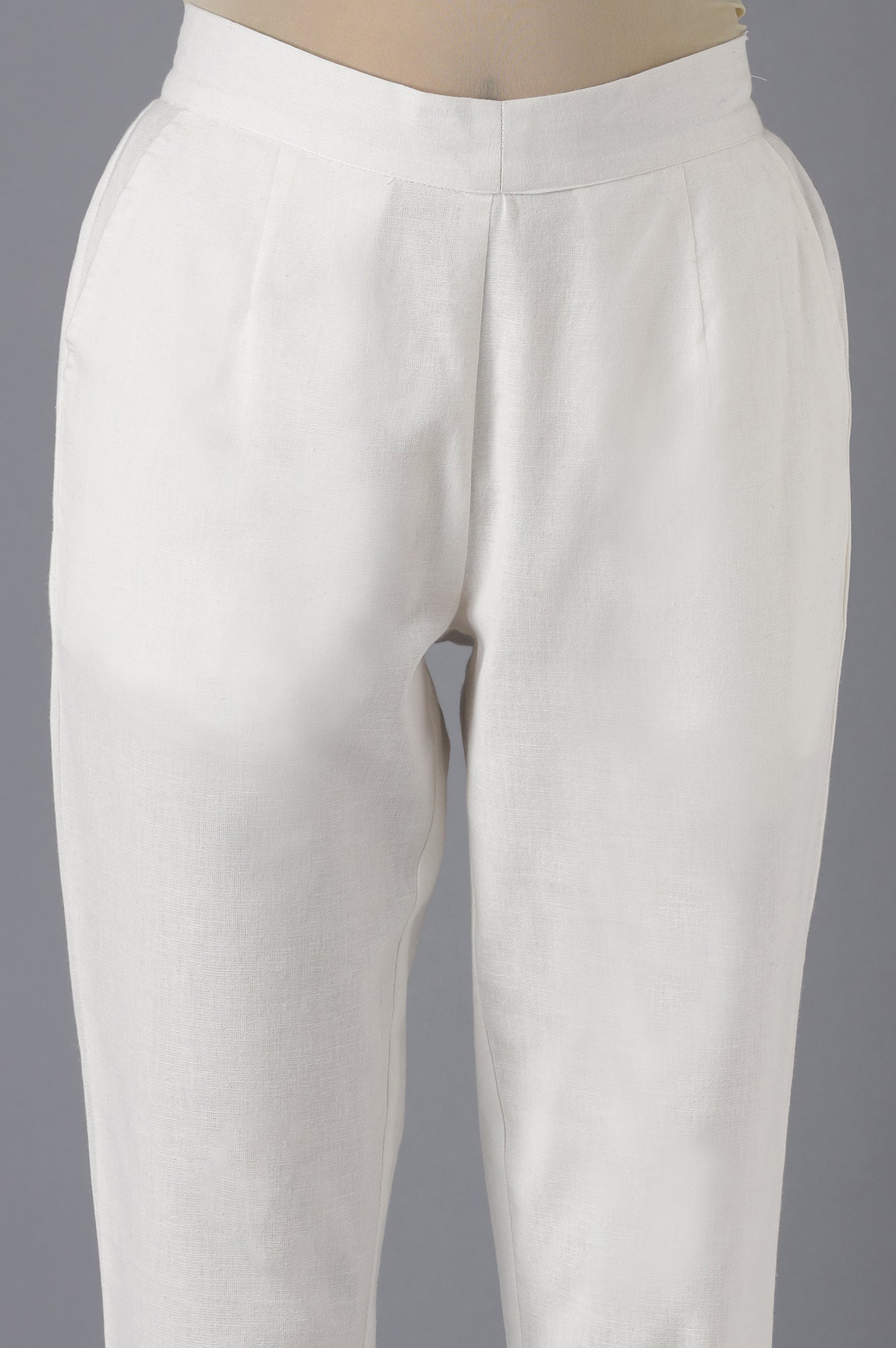 White Cotton Solid Trousers