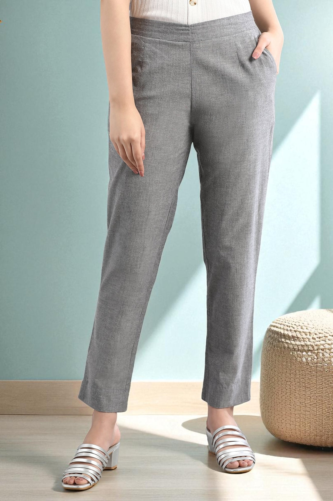 Grey Solid Trousers