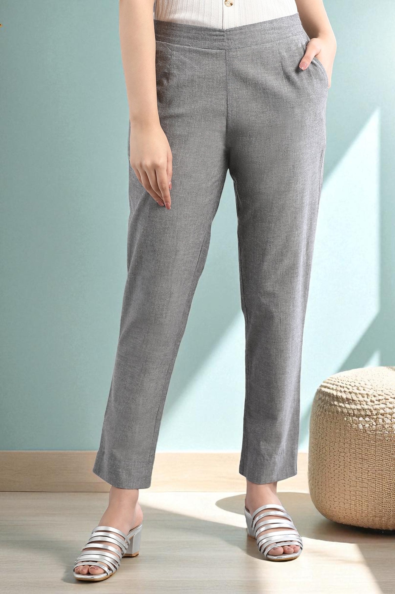 Grey Solid Trousers