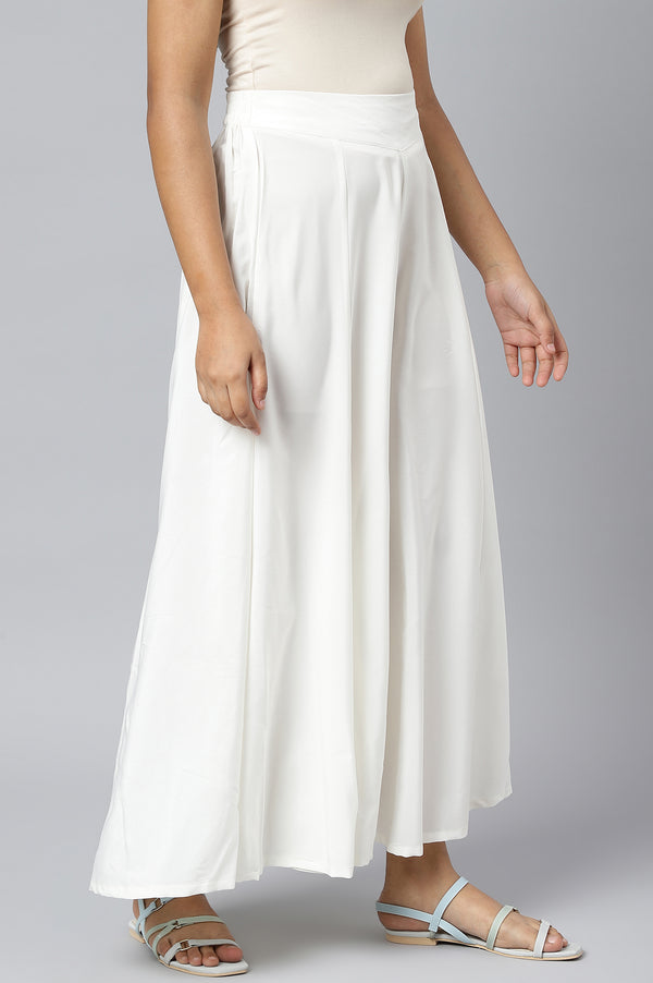 White Flared Solid Ankle Length Palazzo