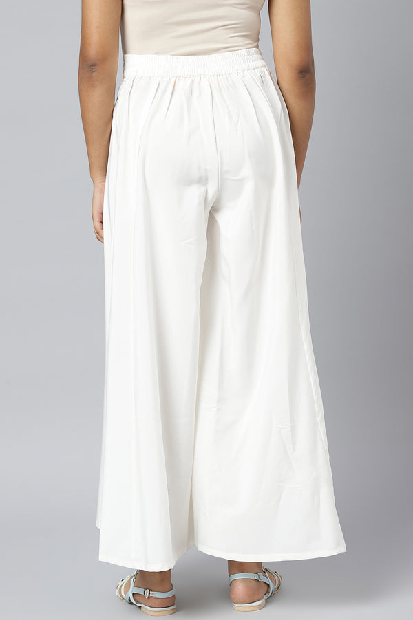 White Flared Solid Ankle Length Palazzo