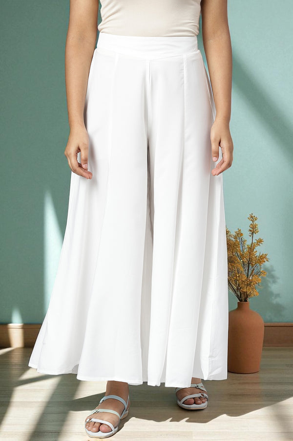 White Solid Ankle Length Palazzo