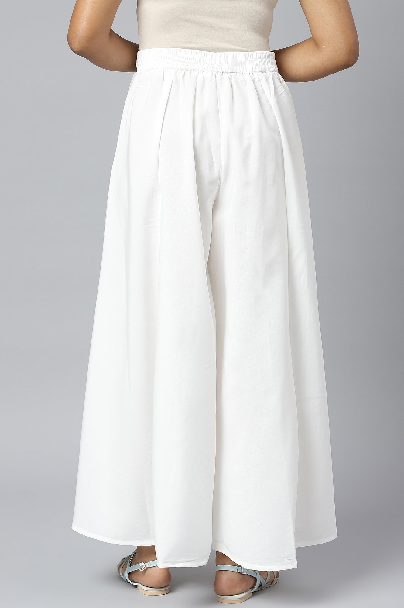 White Flared Solid Palazzo