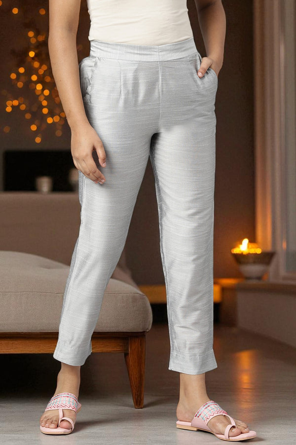 Silver Solid Trousers