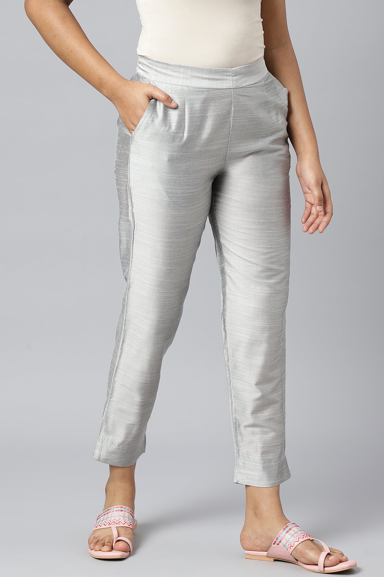 Silver Solid Trousers