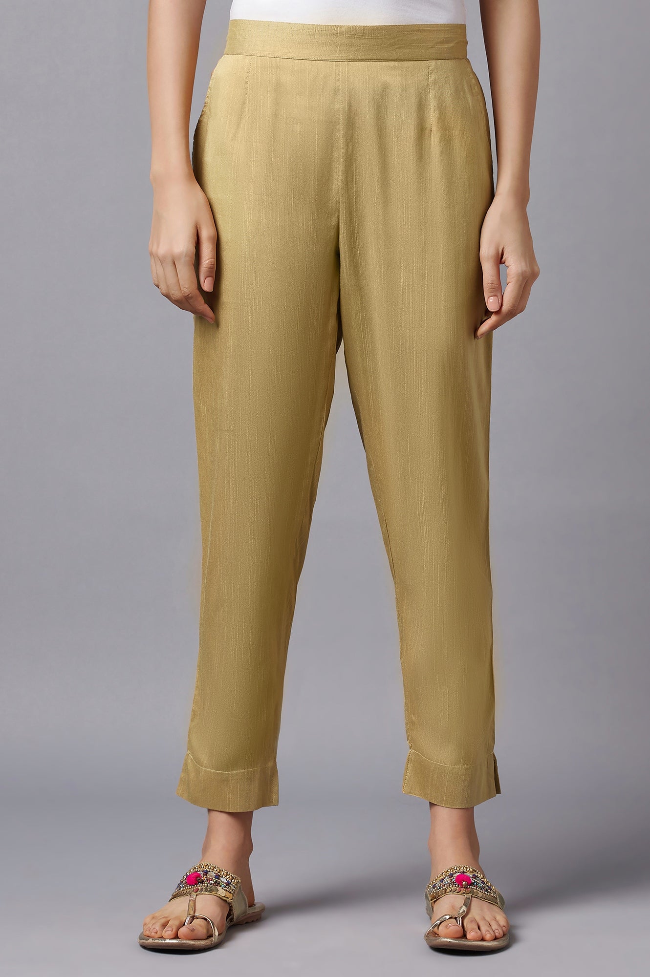 Gold Cotton Flax LIVA Eco Women Trousers