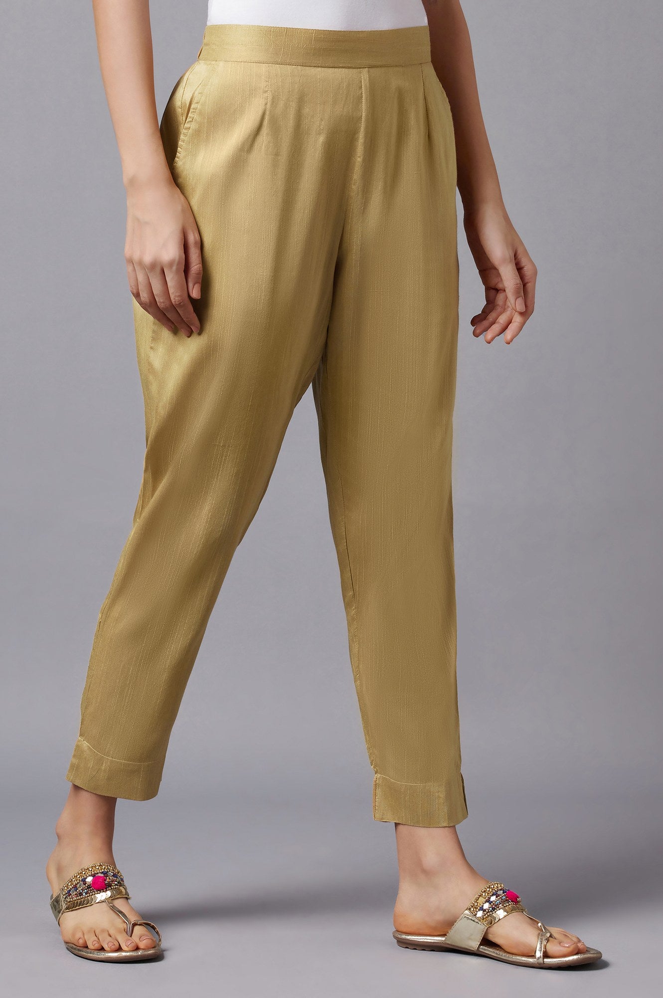 Gold Cotton Flax LIVA Eco Women Trousers