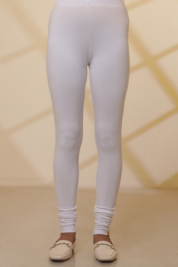 White Solid Cotton Lycra Churidar