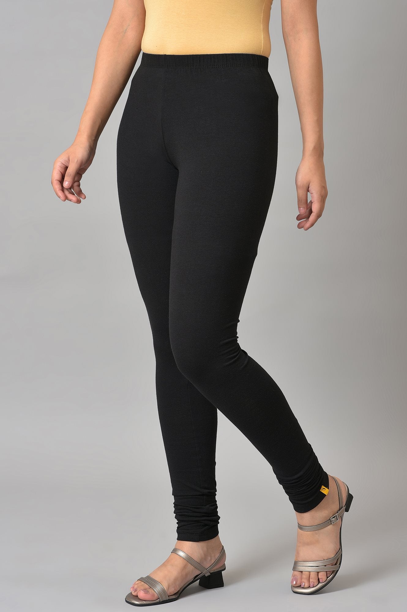 Black Solid Ankle Length Cotton Lycra Churidar