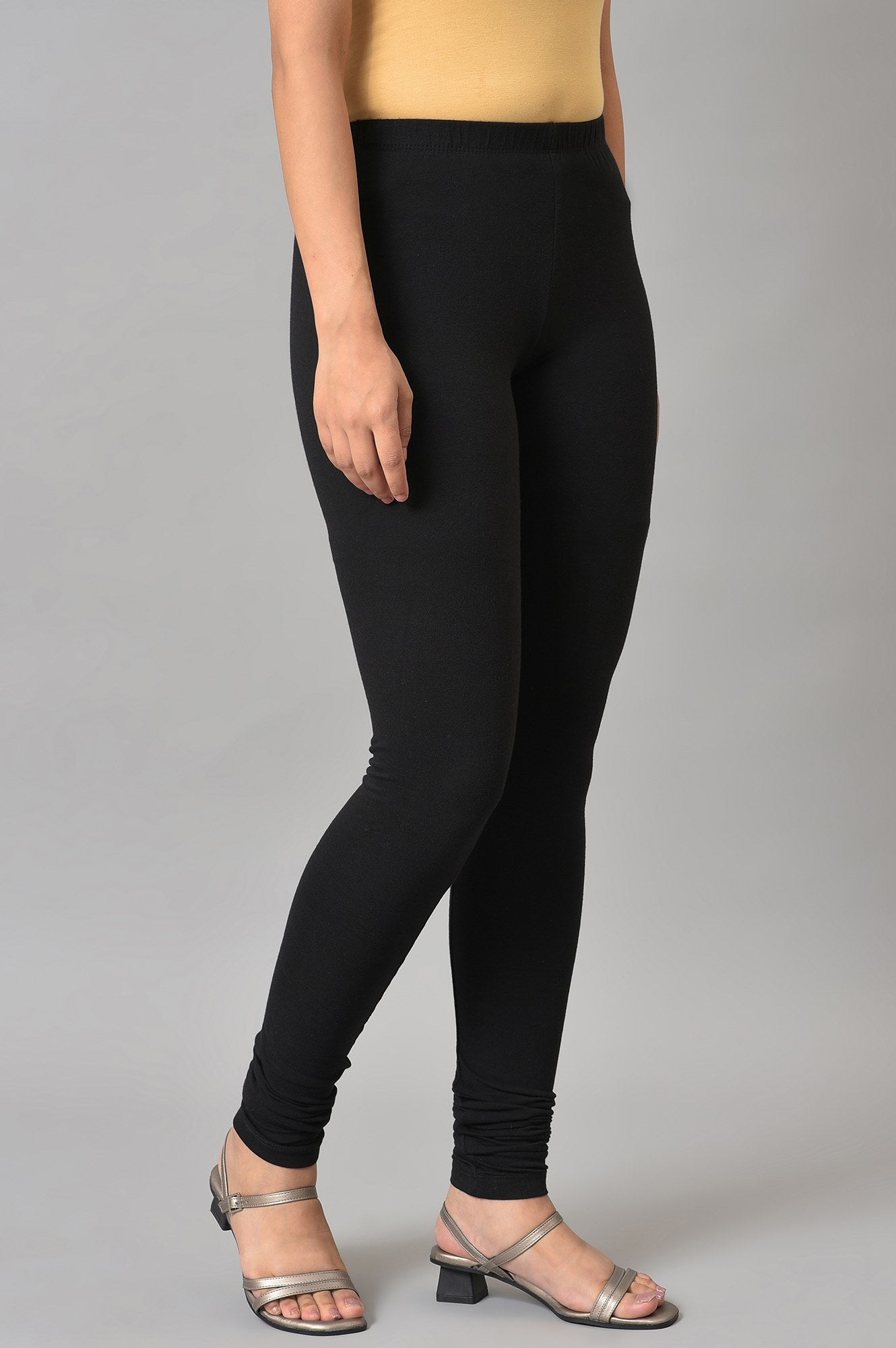 Black Solid Ankle Length Cotton Lycra Churidar