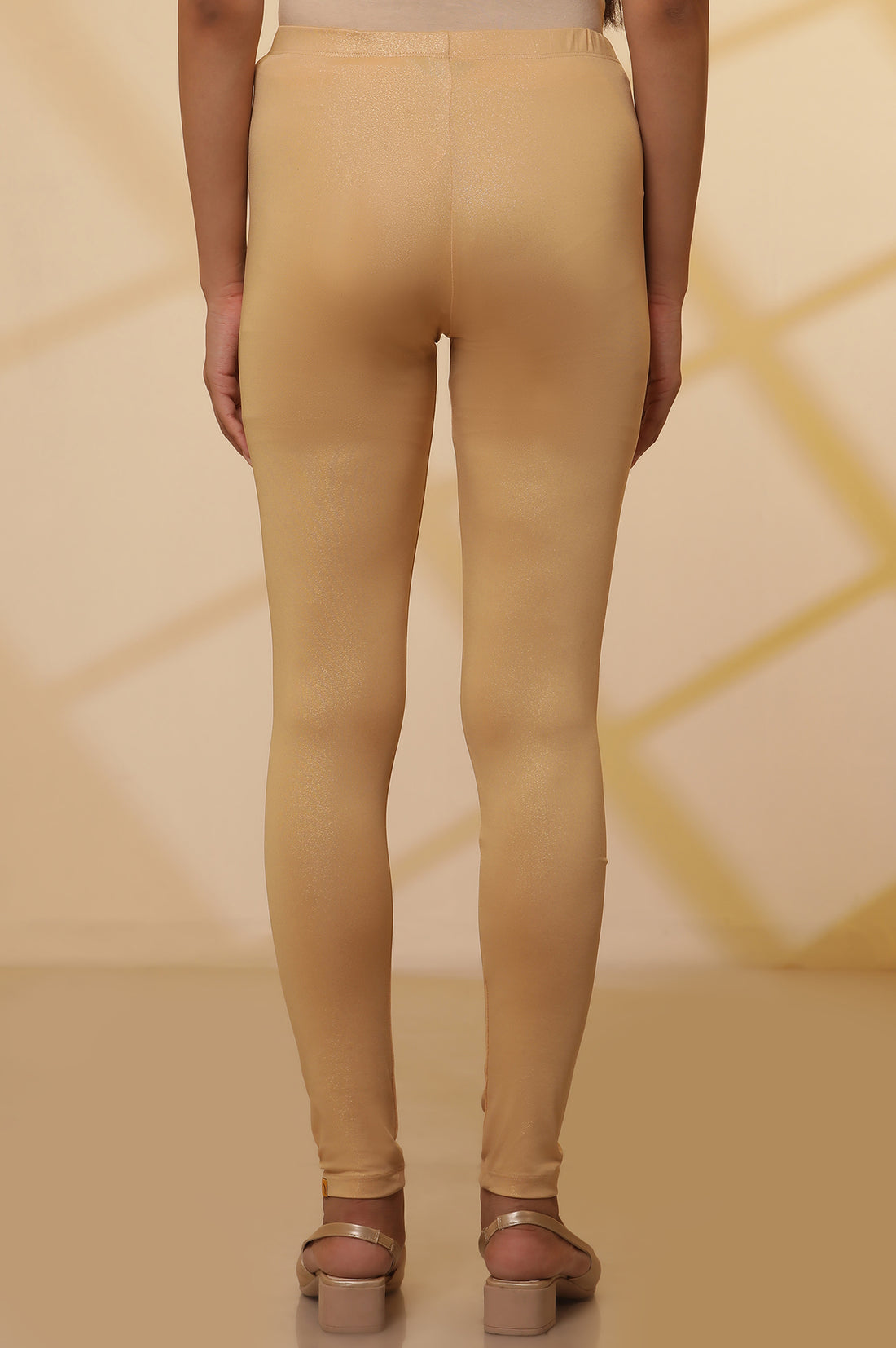 Gold Solid Plain Skinny Cotton Tights