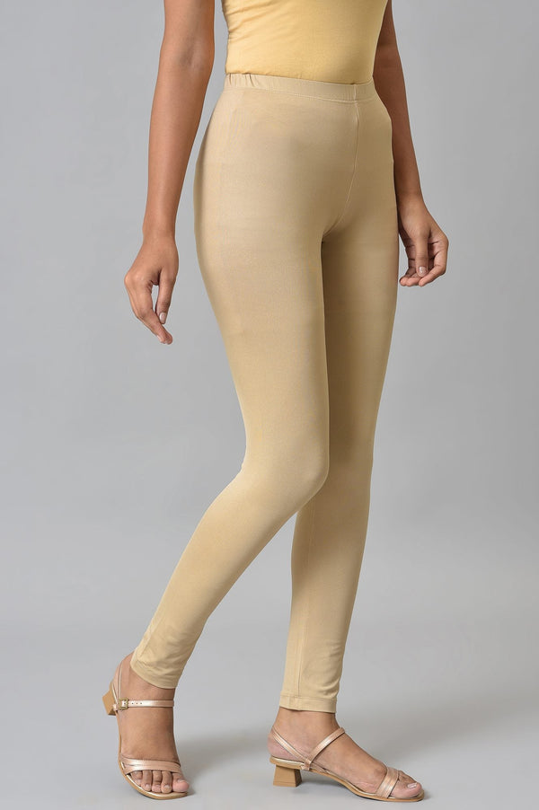 Almond Gold Solid Ankle Length Leggings
