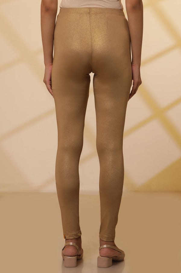 Gold Shimmer Solid Ankle Length Leggings
