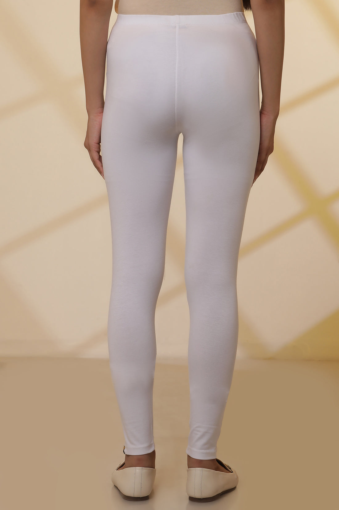 White Solid Plain Skinny Cotton Tights