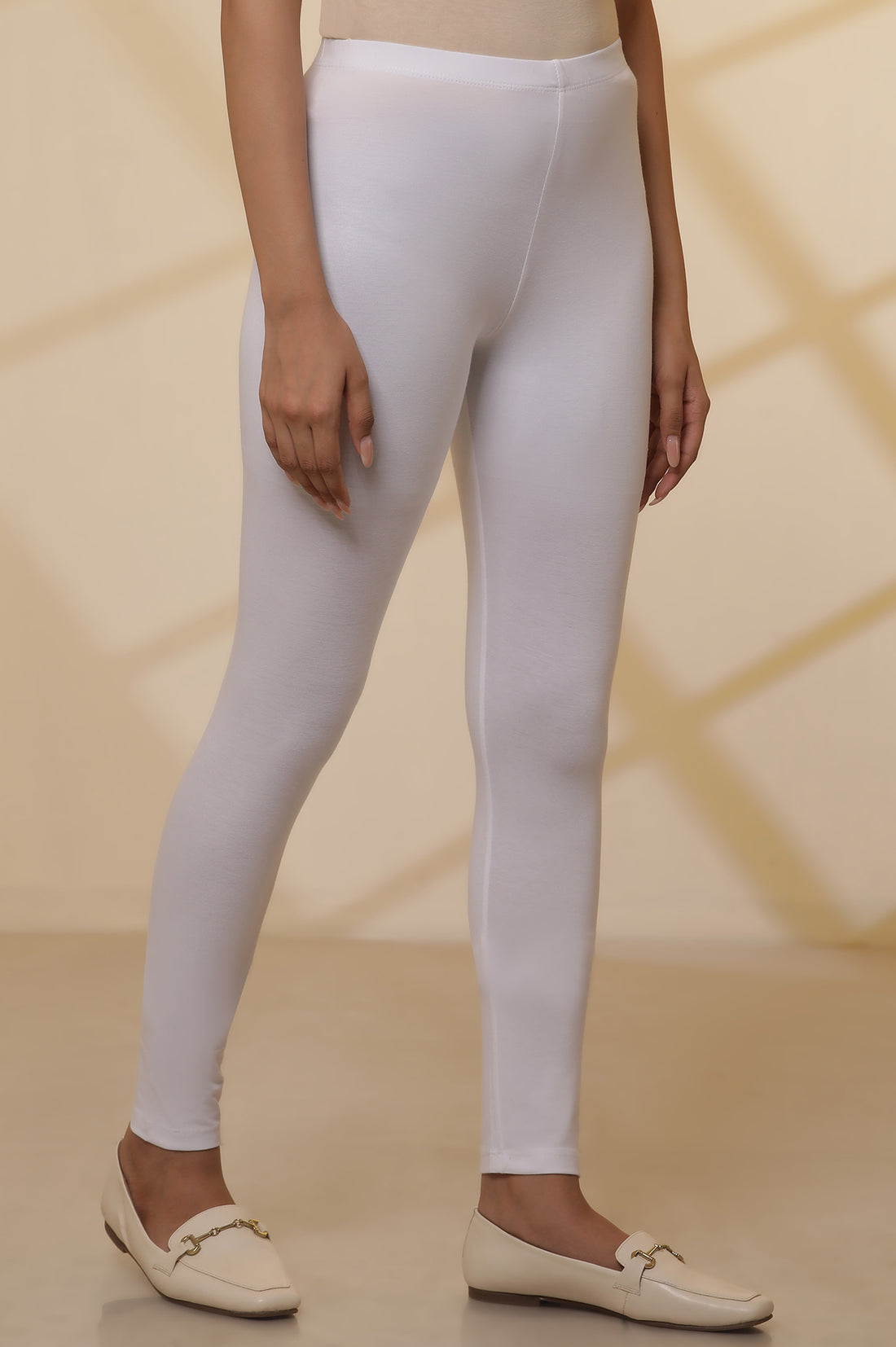 White Solid Plain Skinny Cotton Tights