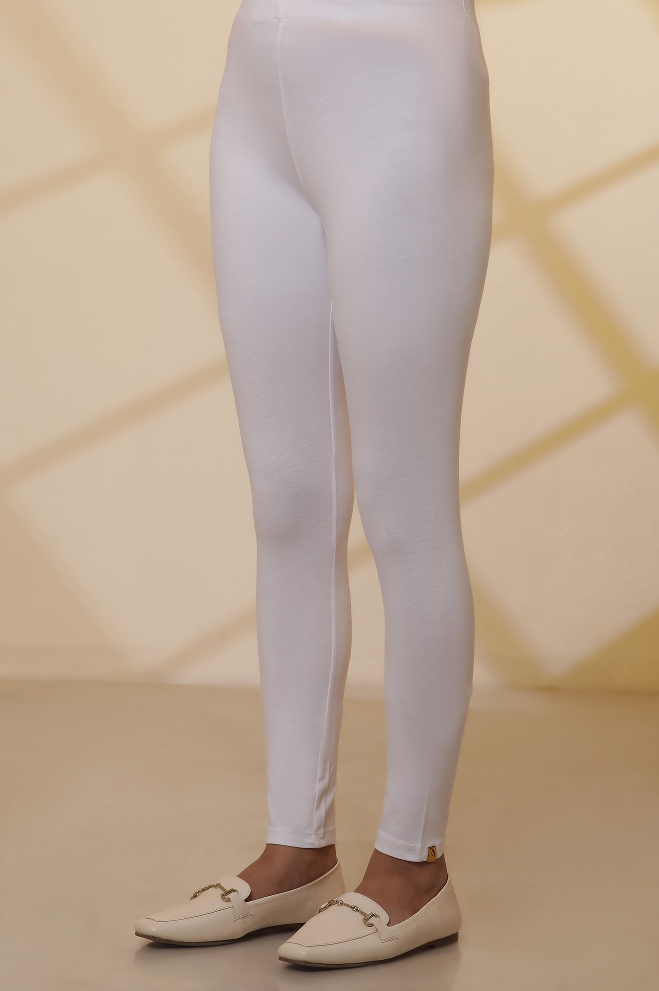 White Solid Plain Skinny Cotton Tights