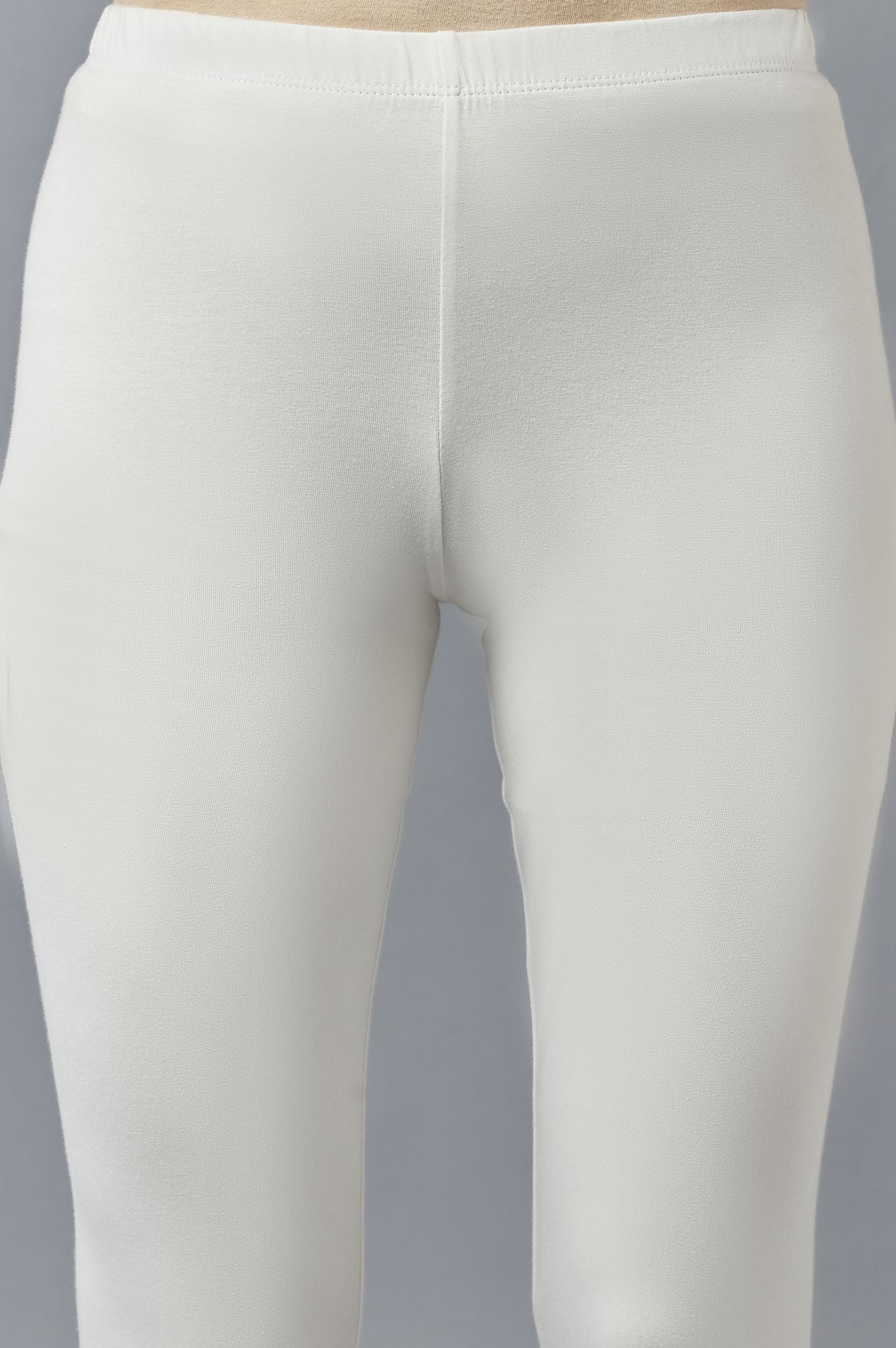 Off White Solid Plain Skinny Cotton Tights