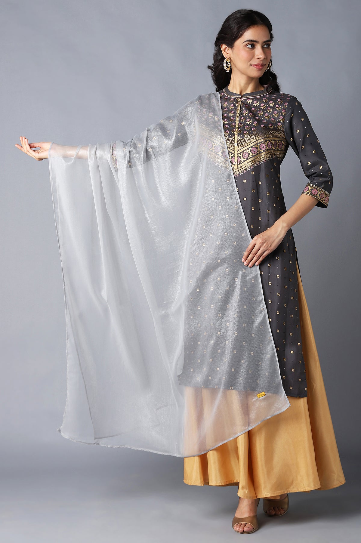 Silver Ethnic Printed Dupatta - FS