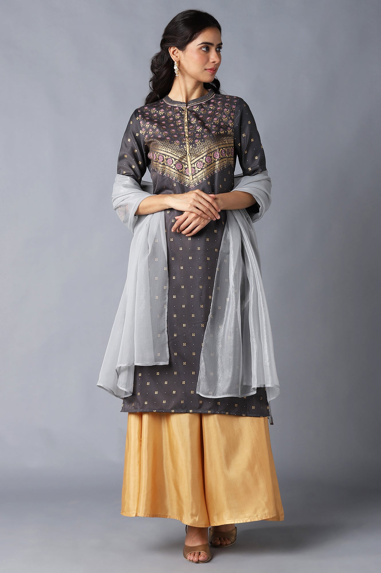 Silver Ethnic Printed Dupatta