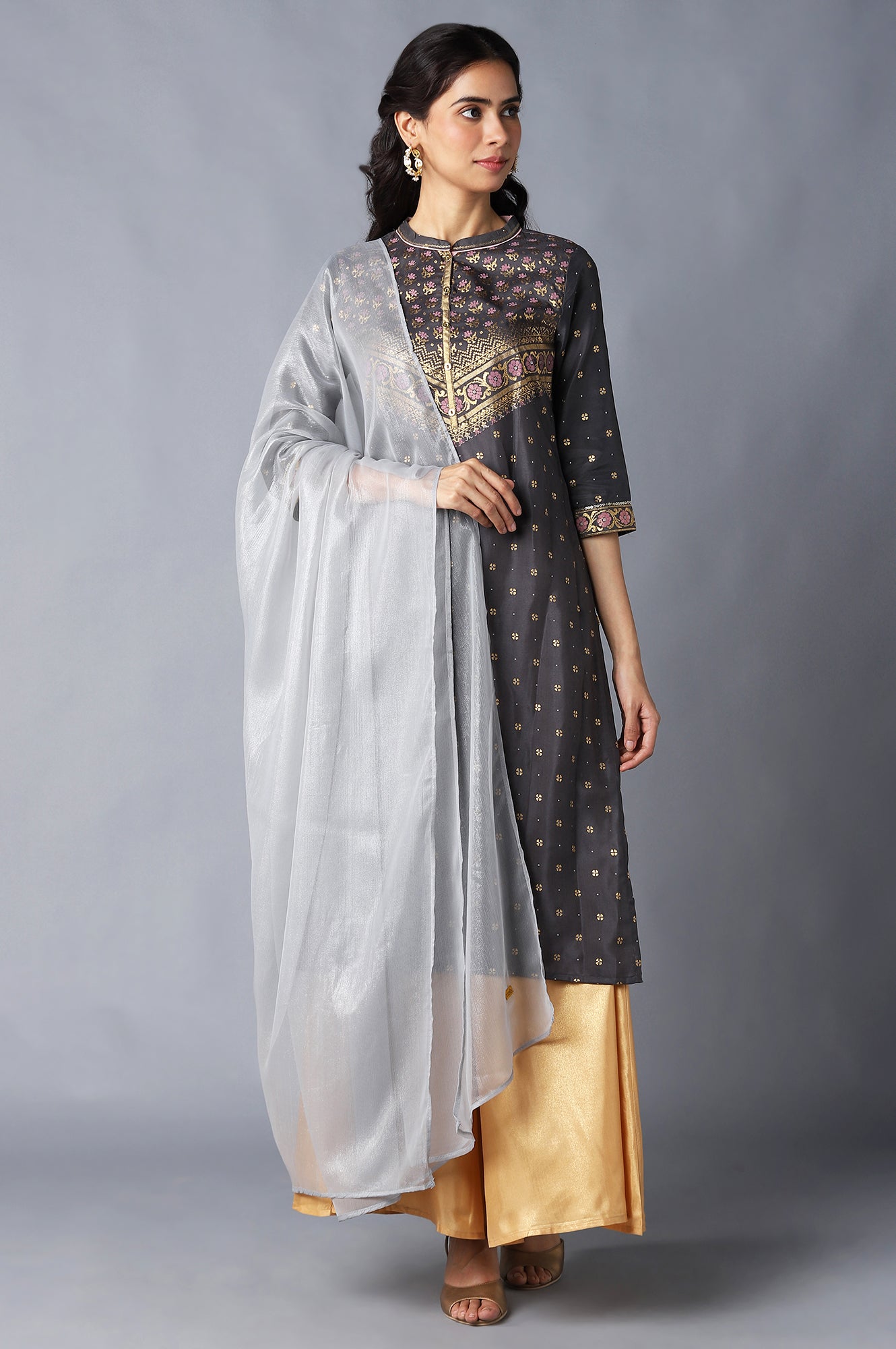 Silver Ethnic Printed Dupatta