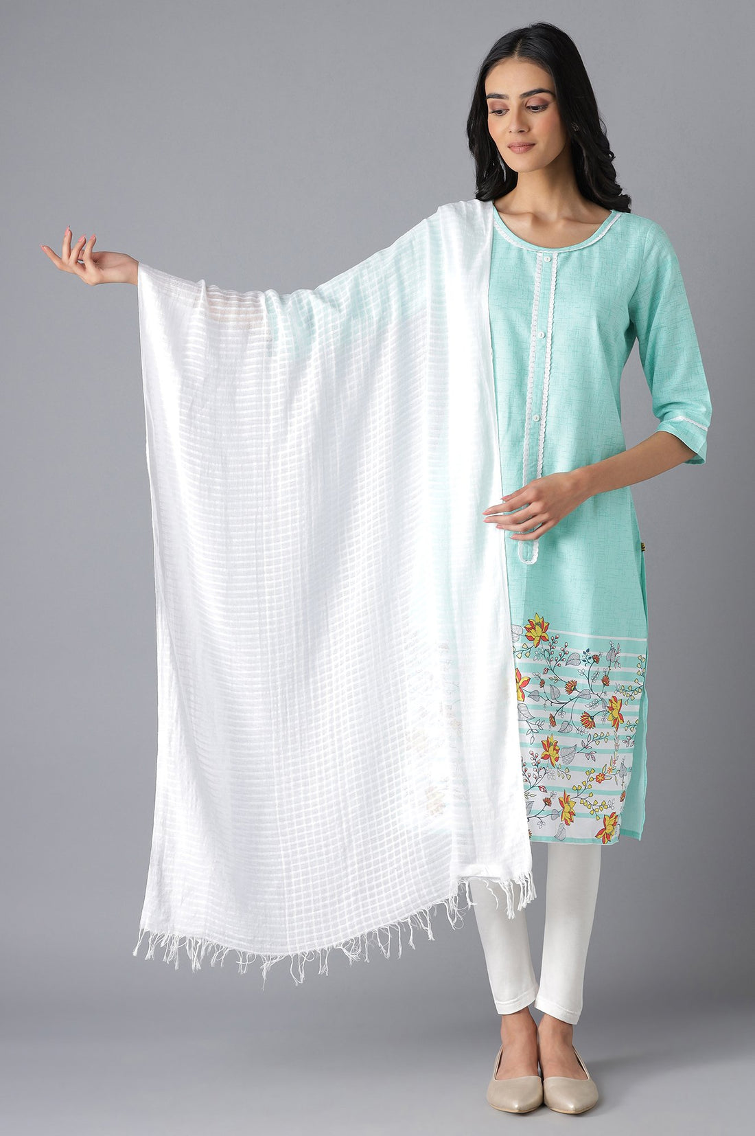 White Cotton South Dupatta