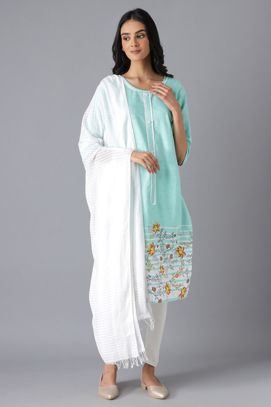 White Cotton South Dupatta