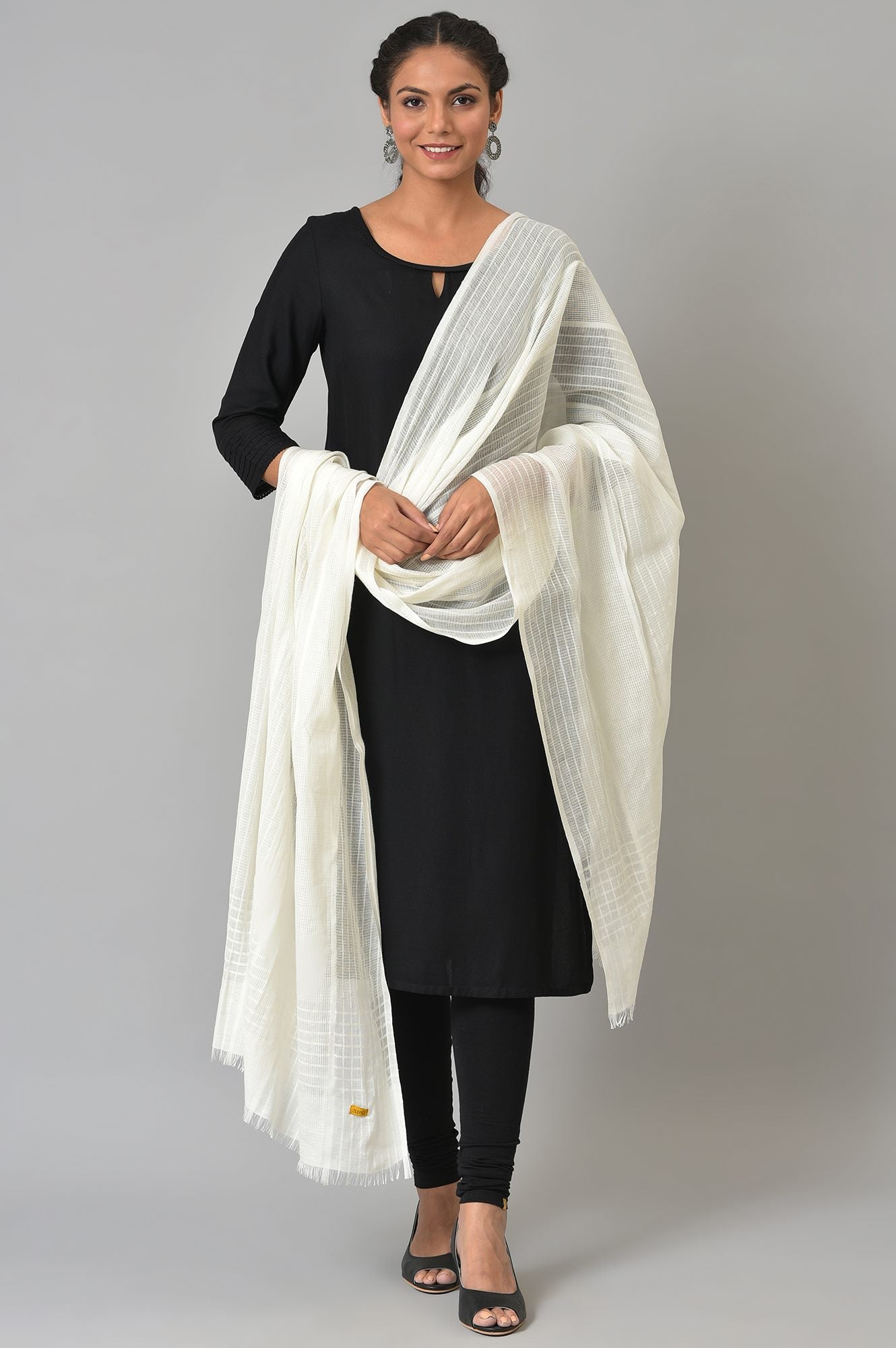 White Checker Pure Cotton Dupatta