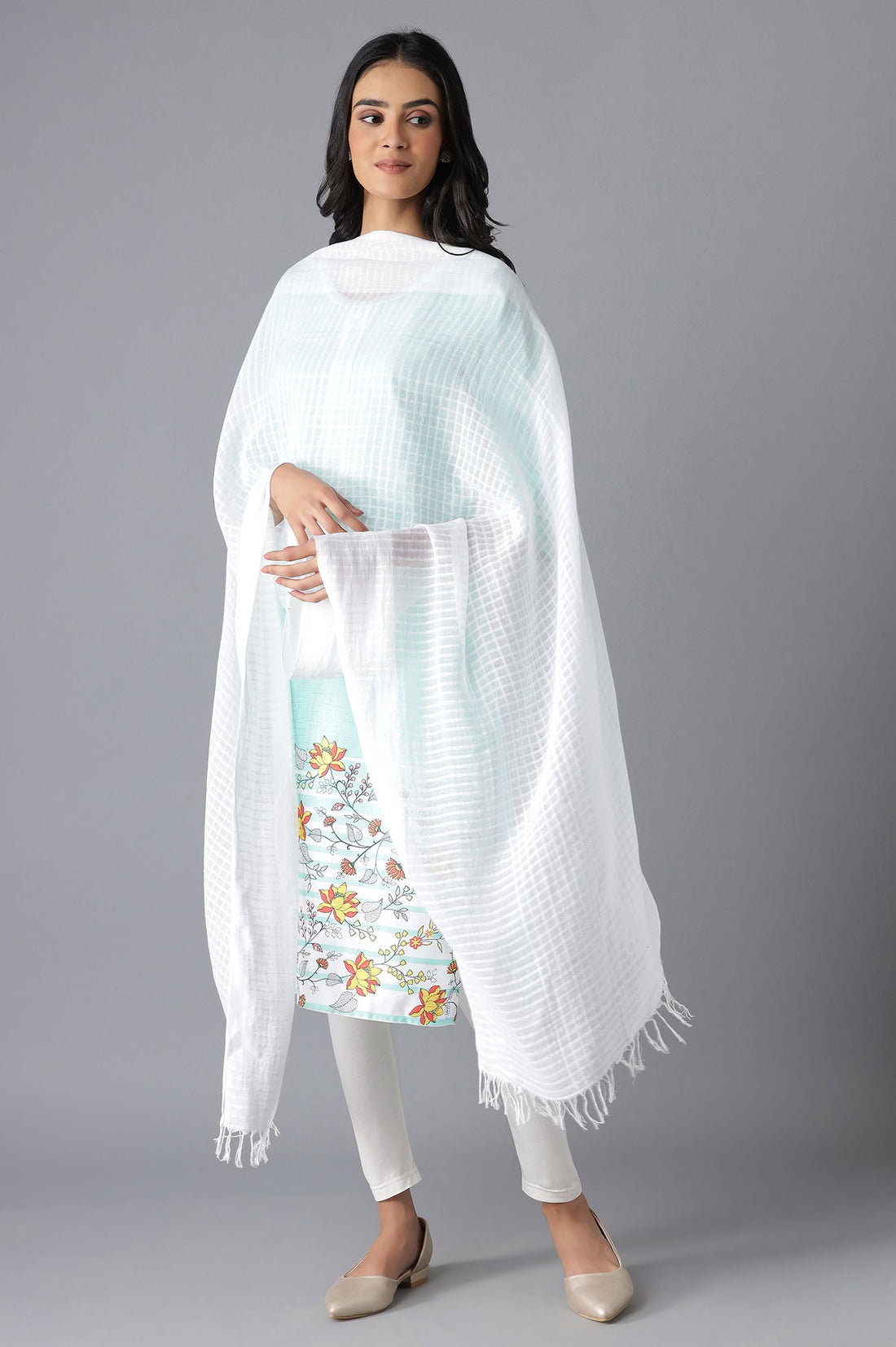 White Cotton South Dupatta